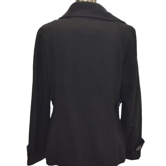 Runway Black Wool-blend Military Pea Coat - Picture 4 of 7